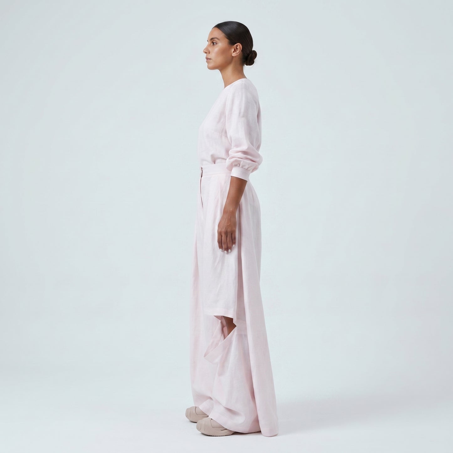 Asymmetric Drape Wide Leg Trousers