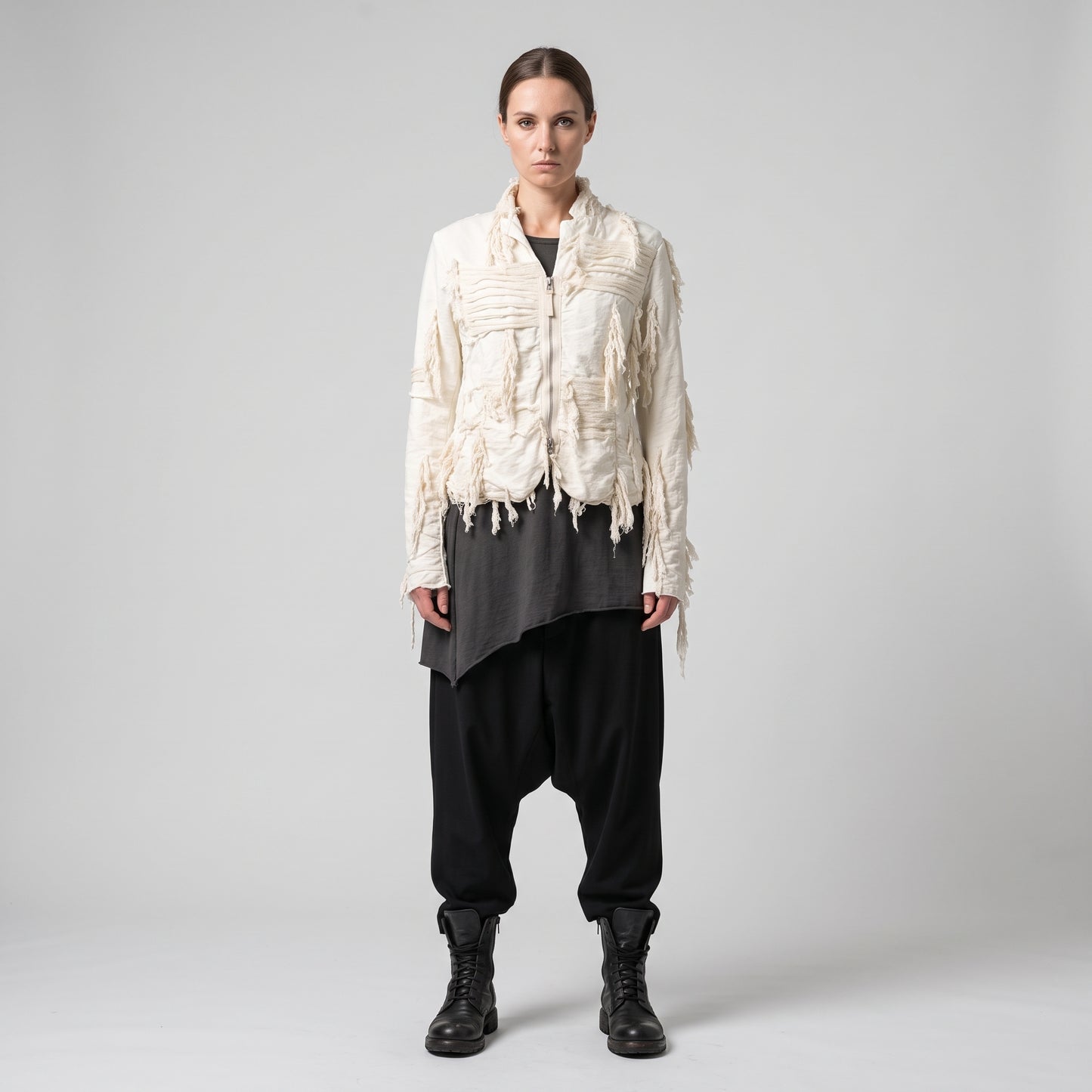 Distressed Fringe Zip Jacket
