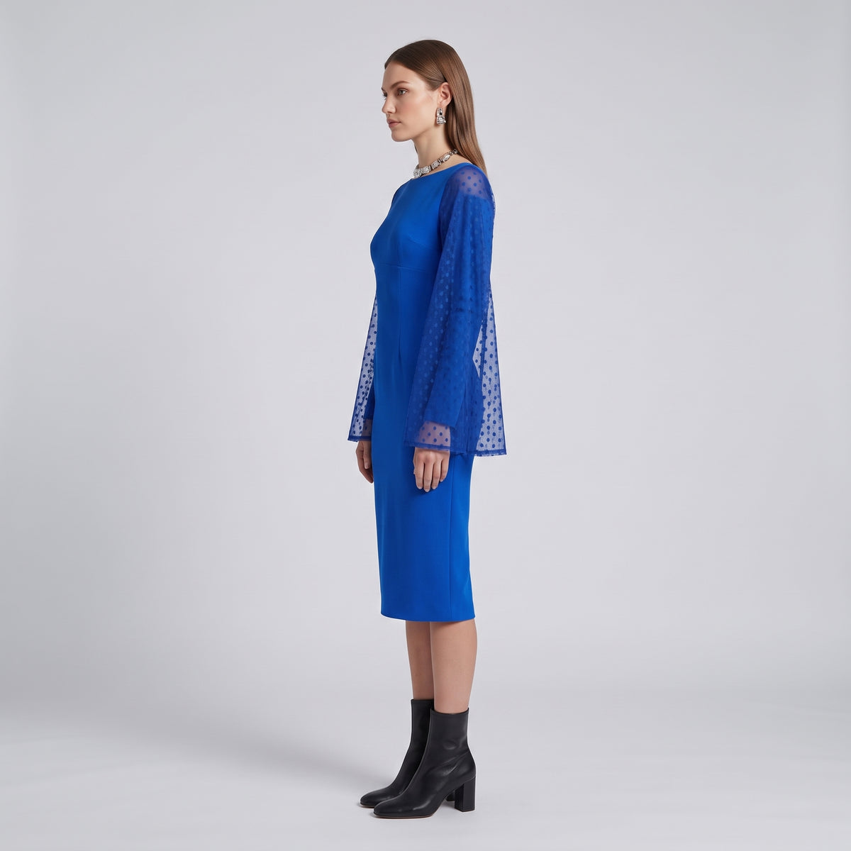 Cobalt Sheer Sleeve Scuba Dress