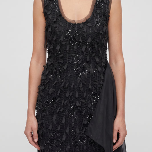 Embellished Drape Column Dress