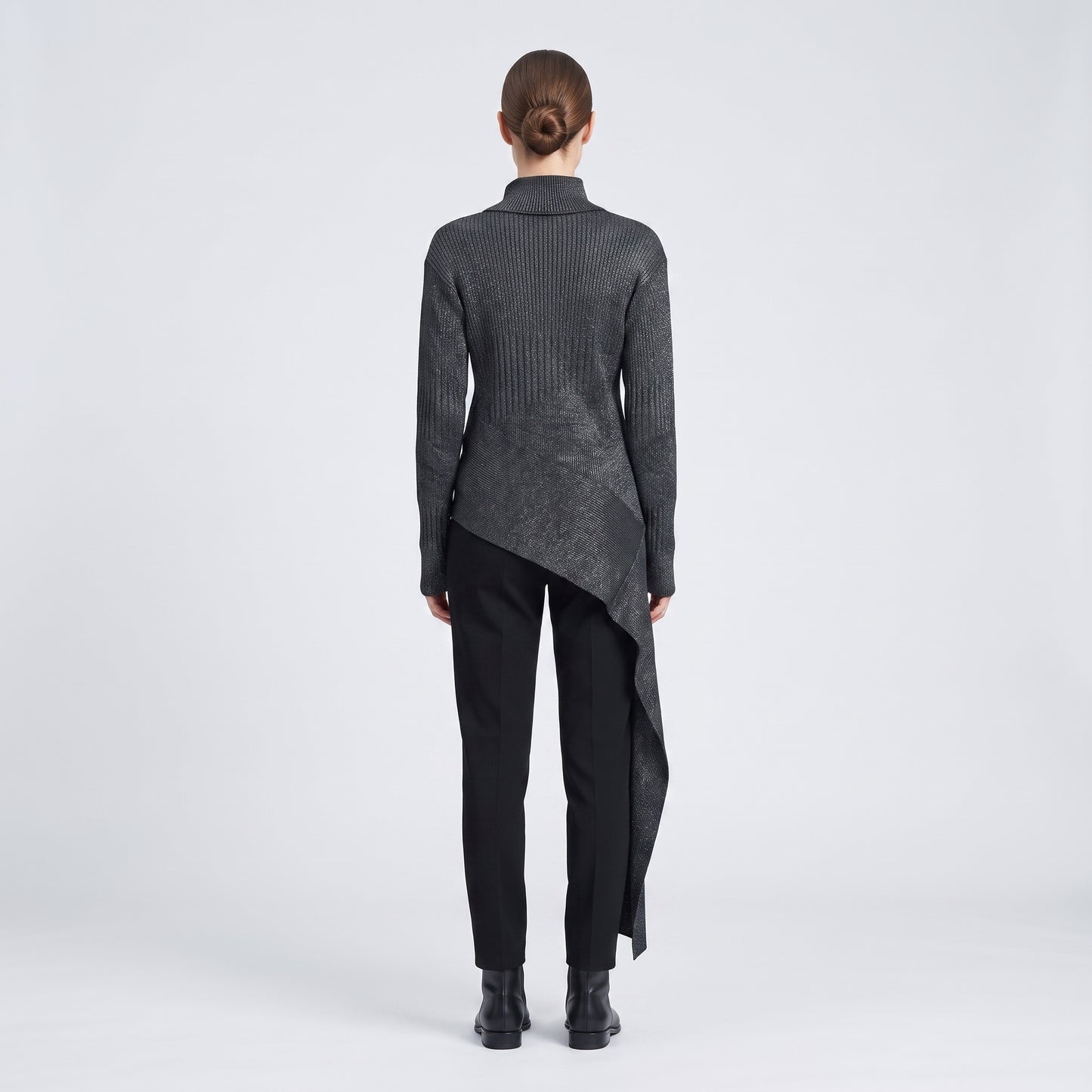 Metallic Ribbed Asymmetric Sweater