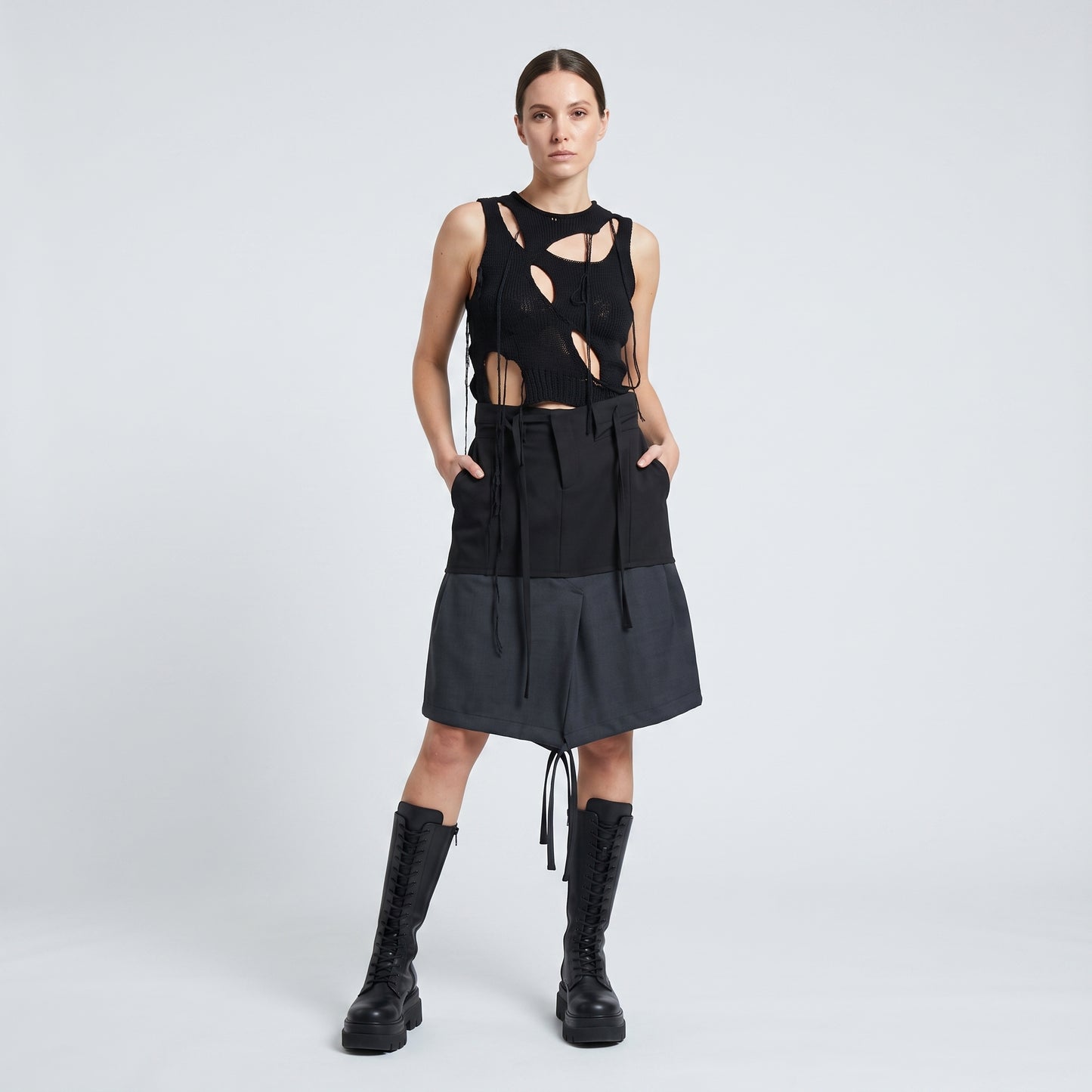 Two-Tone Tailored Wrap Shorts