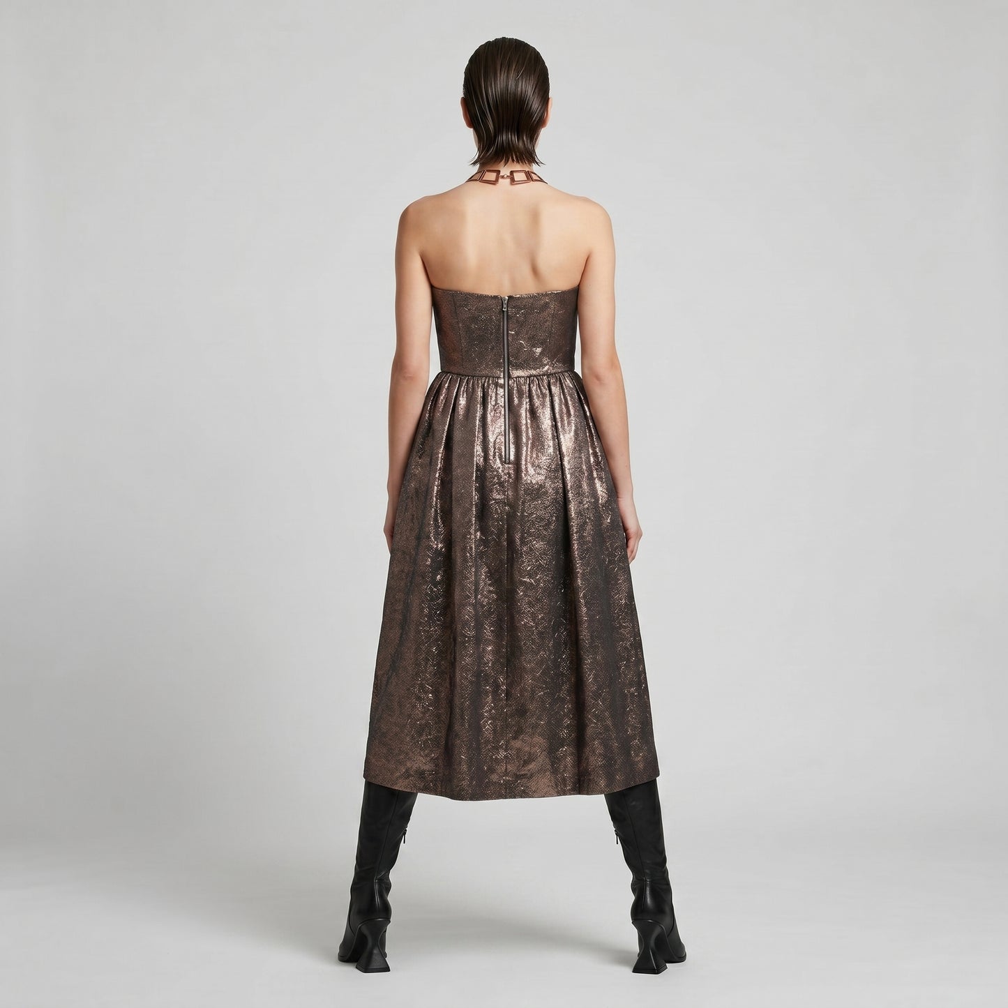 Metallic Strapless Midi Dress
