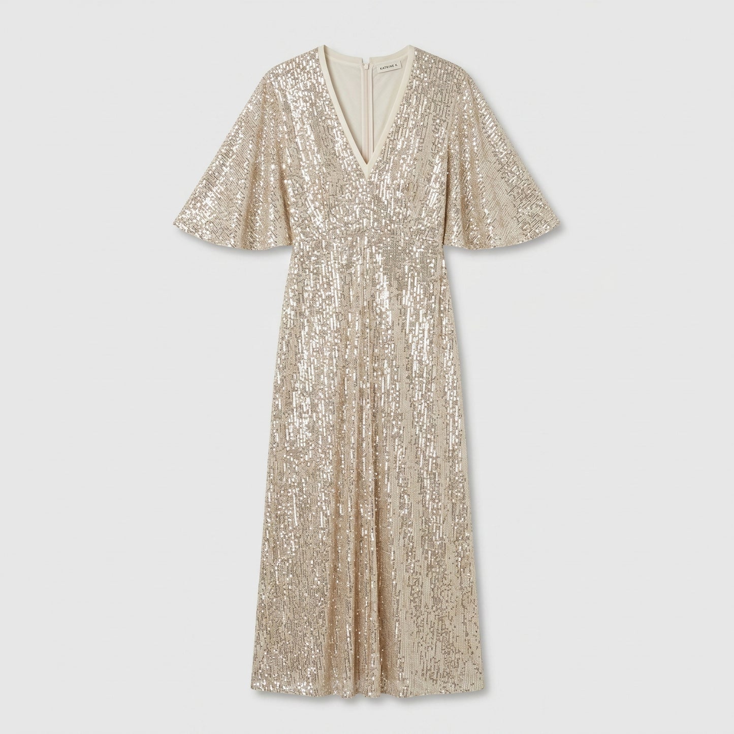 Sequin V-Neck Flutter Sleeve Dress