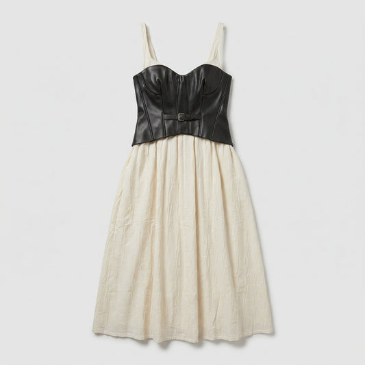Faux Leather Corset Midi Dress
