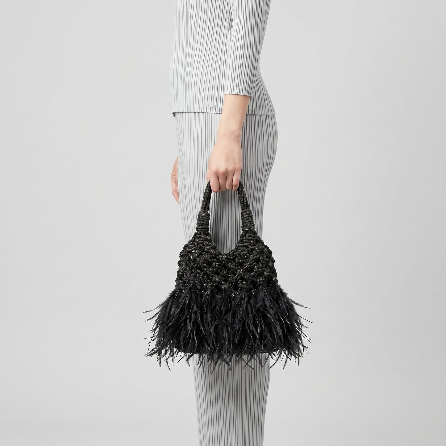 Mini Feather Woven Handbag