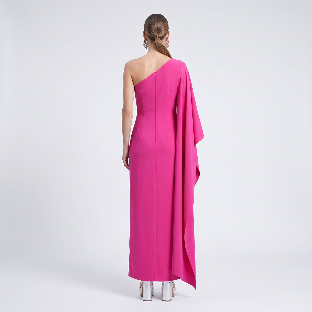 Fuchsia One-Shoulder Draped Dress