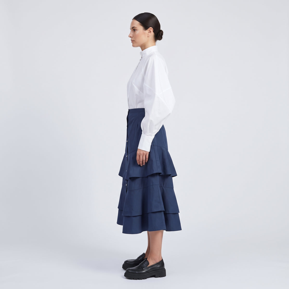 Tiered Button Down Midi Skirt