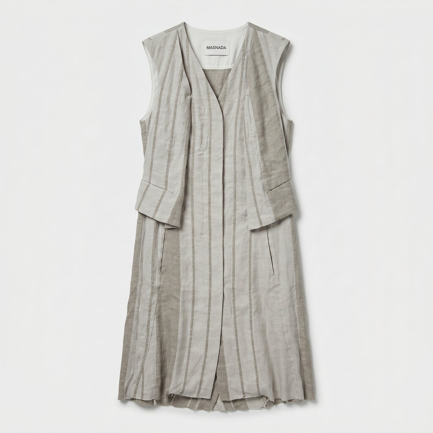 Long Striped Tailored Linen Vest