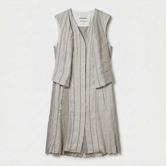 Long Striped Tailored Linen Vest