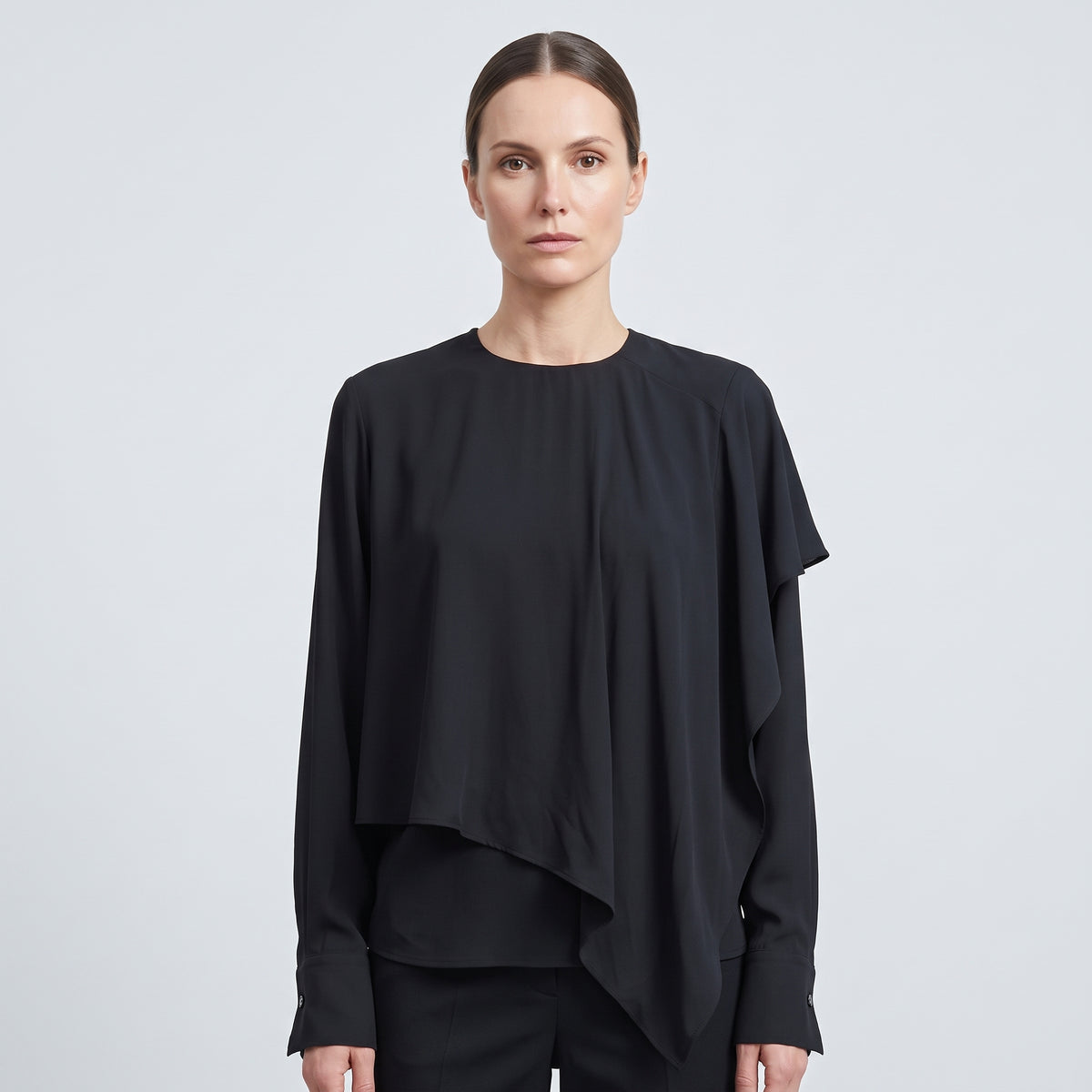 Asymmetric Ruffled Long Sleeve Blouse