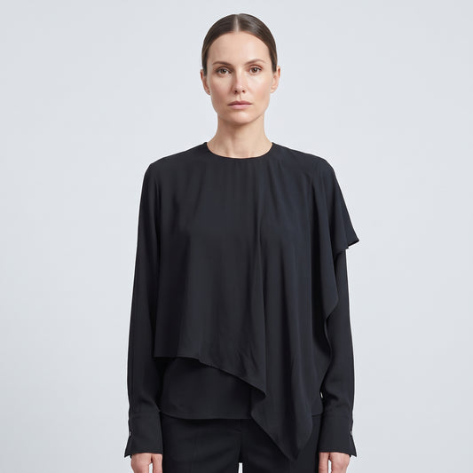 Asymmetric Ruffled Long Sleeve Blouse