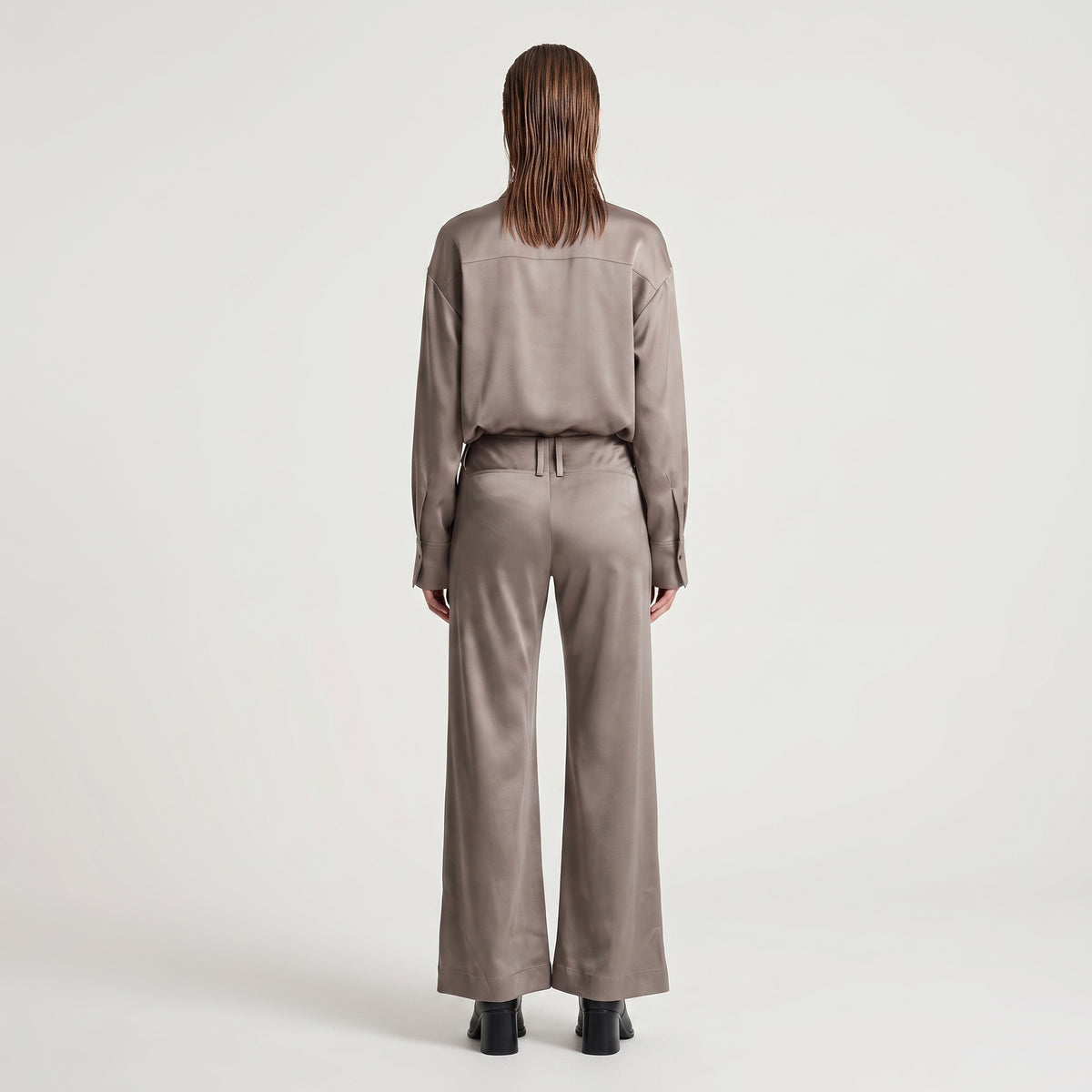 Satin High-Waisted Wide-Leg Trousers