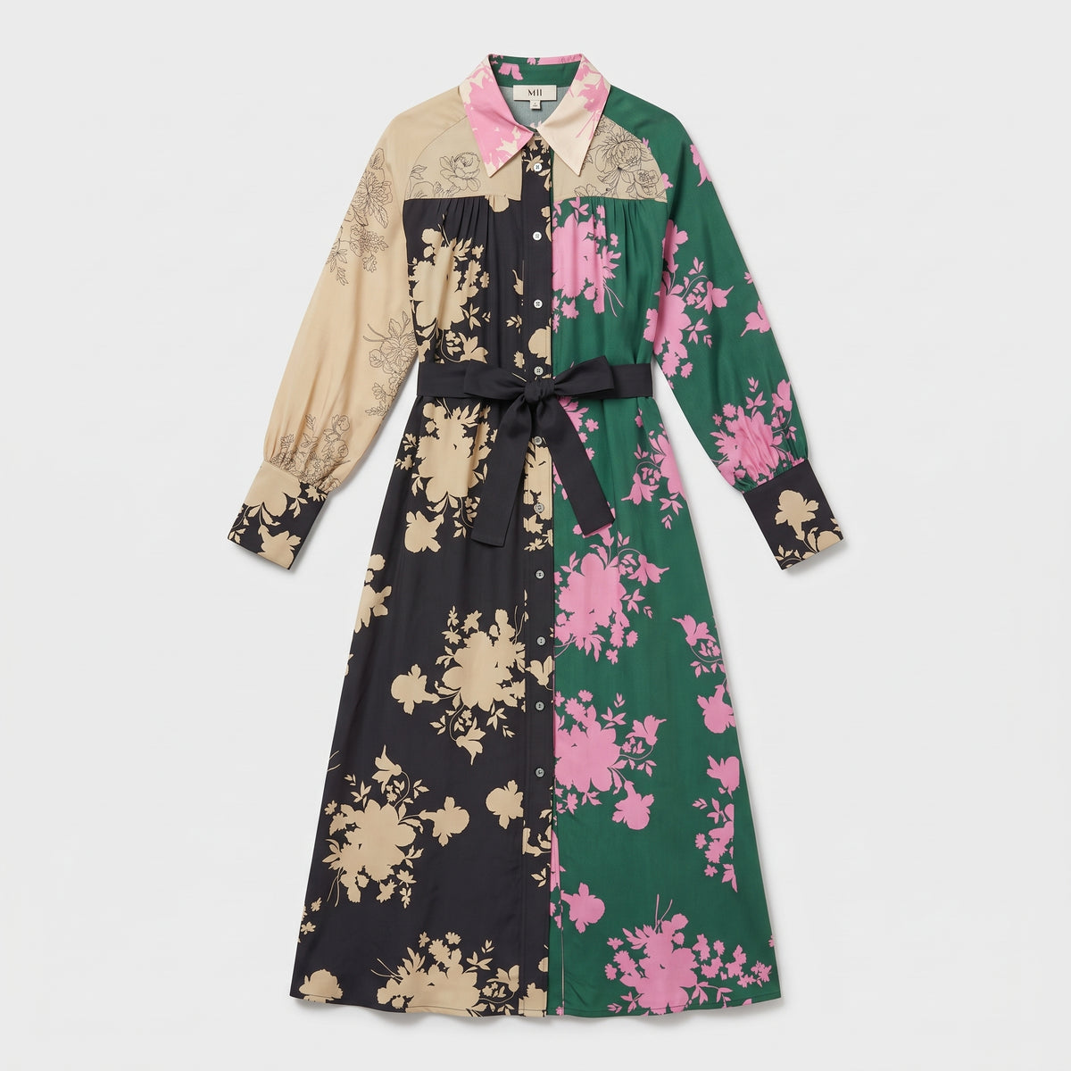Floral Print Paneled Shirt Dress