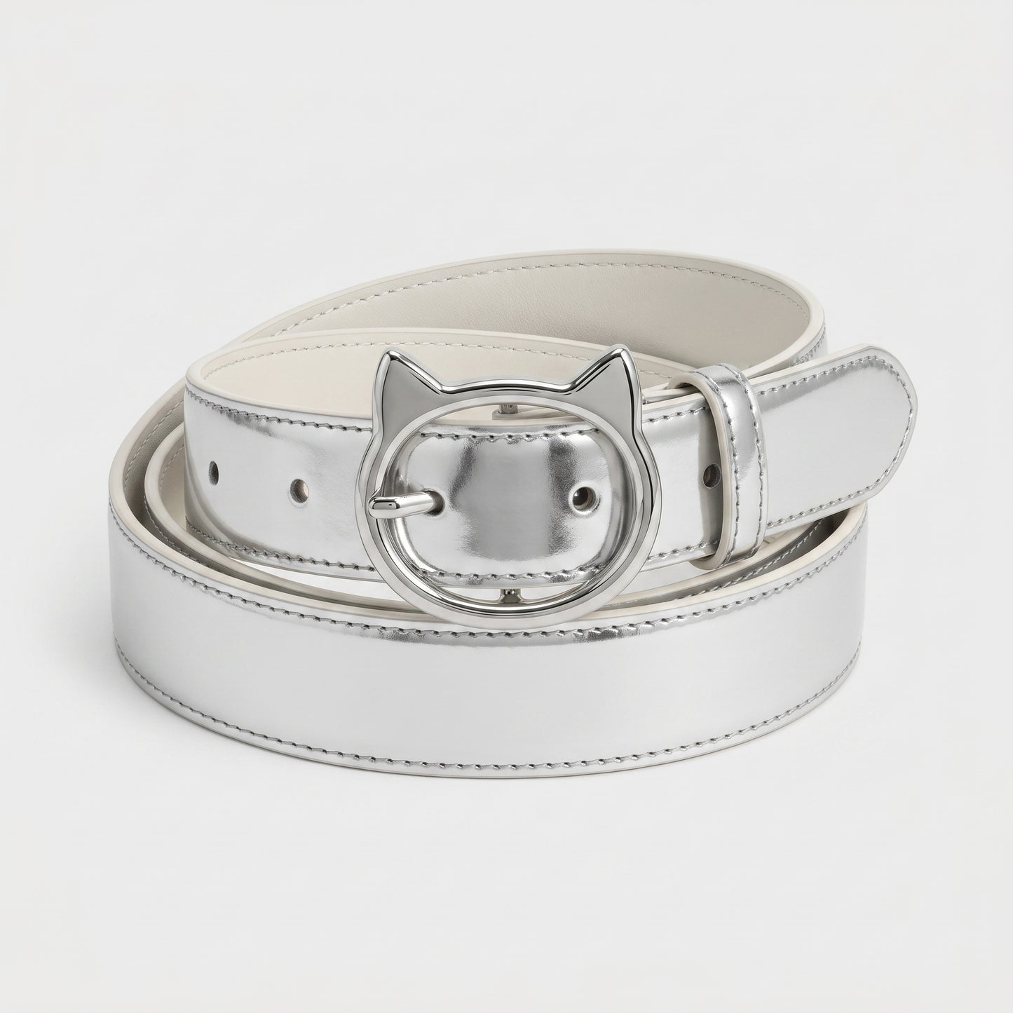 Cat Buckle Metallic Silver Belt