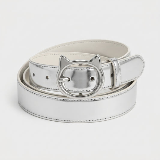 Cat Buckle Metallic Silver Belt