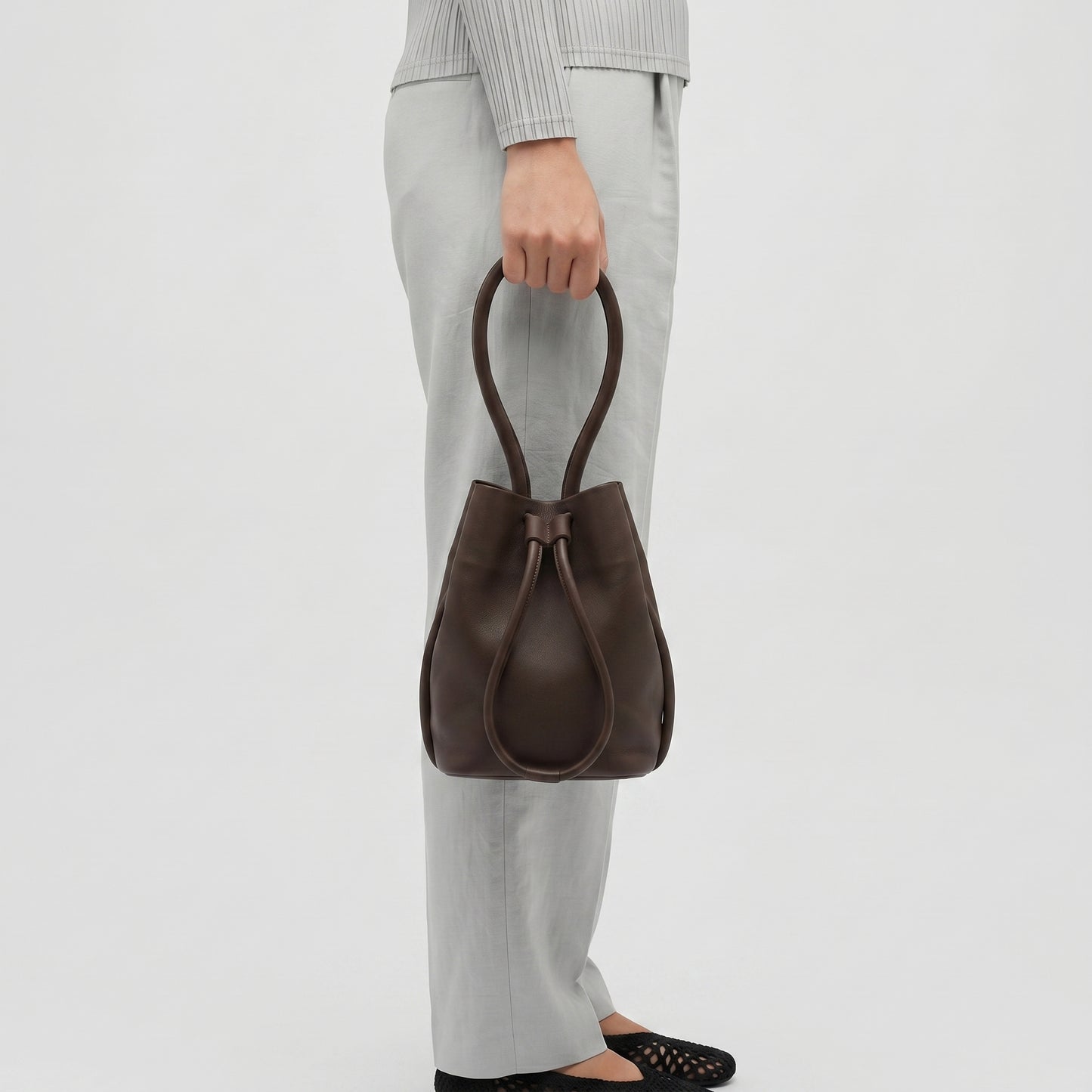 Leather Drawstring Bucket Bag