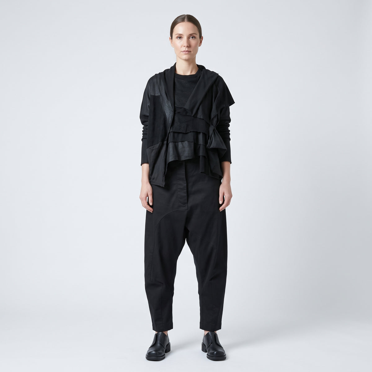 Black Structured Drop-Crotch Trousers