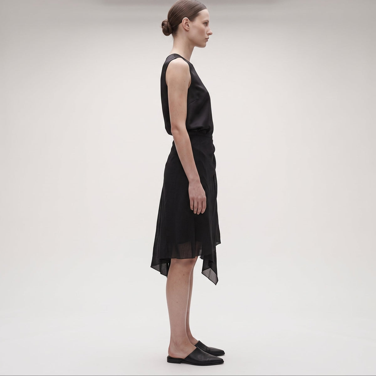 Elegant Black Asymmetric Midi Skirt