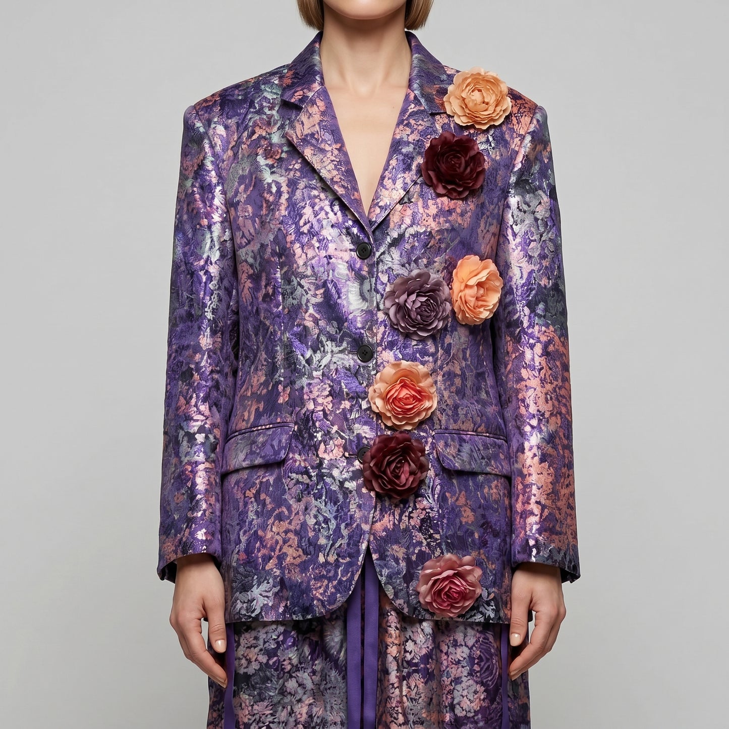 Floral Embellished Brocade Blazer