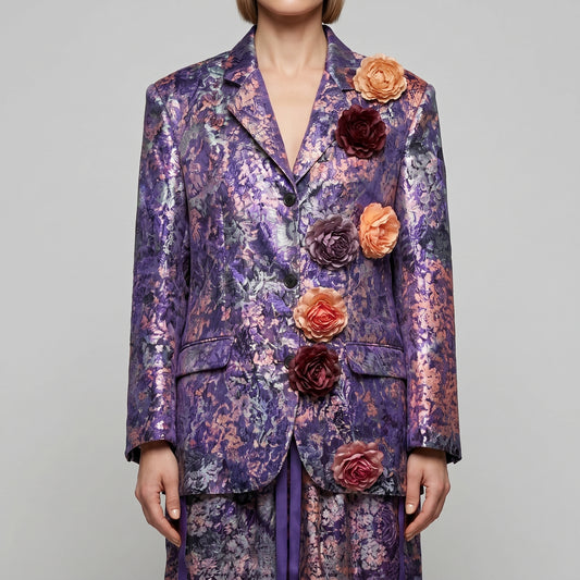 Floral Embellished Brocade Blazer