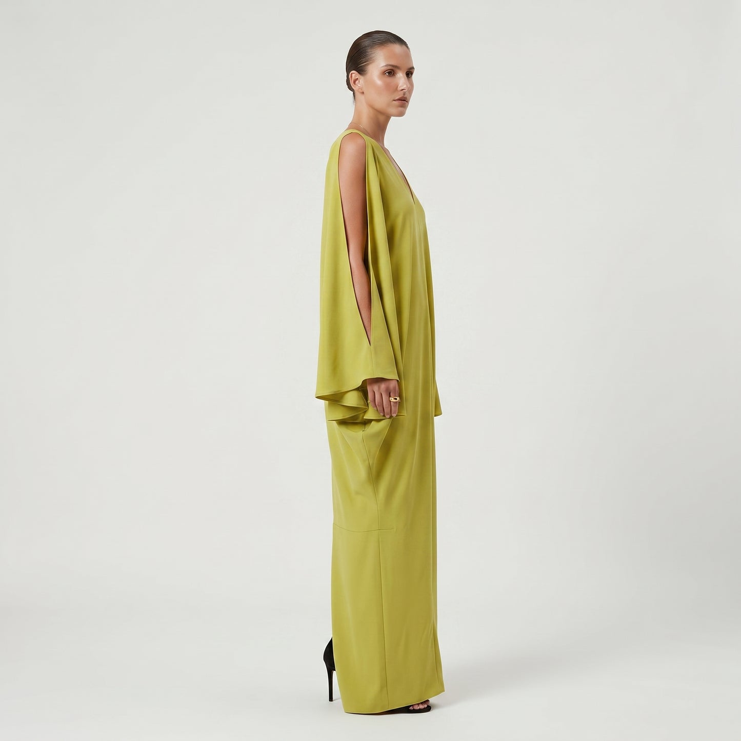 Draped Cape-Sleeve Maxi Dress