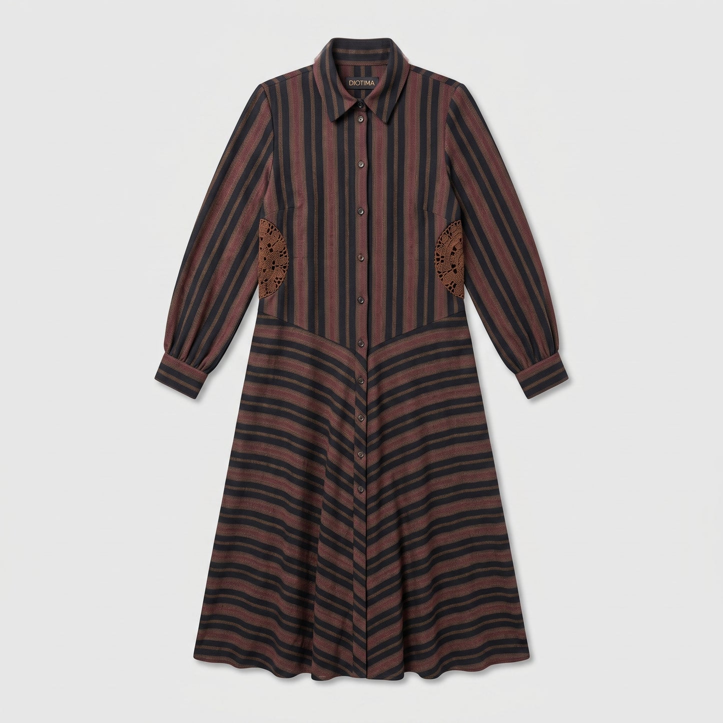 Striped Crochet Detail Shirt Dress