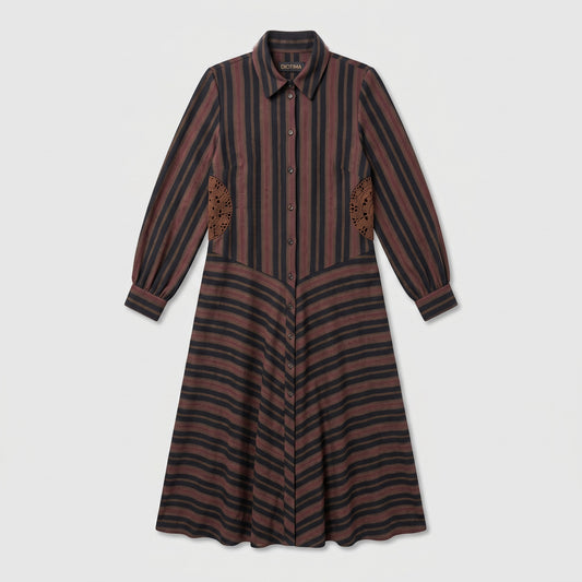 Striped Crochet Detail Shirt Dress