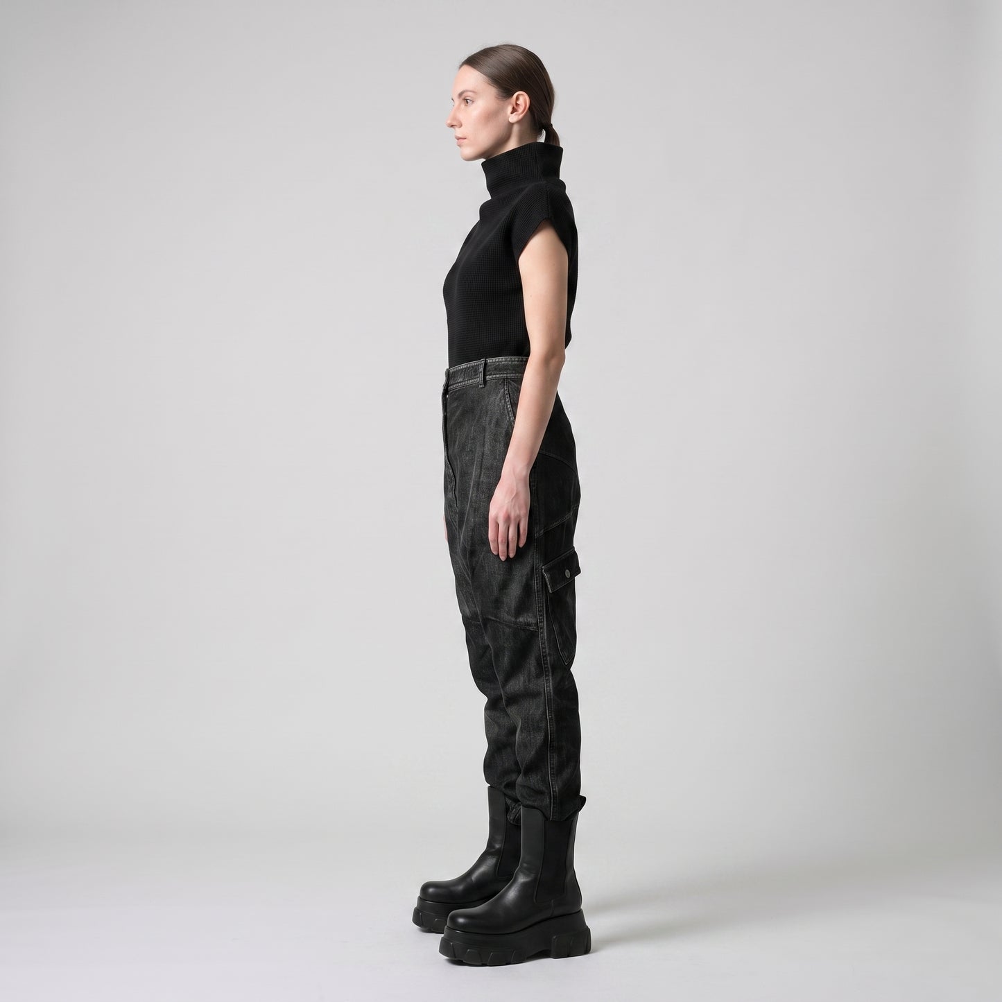 Black Distressed Denim Trousers