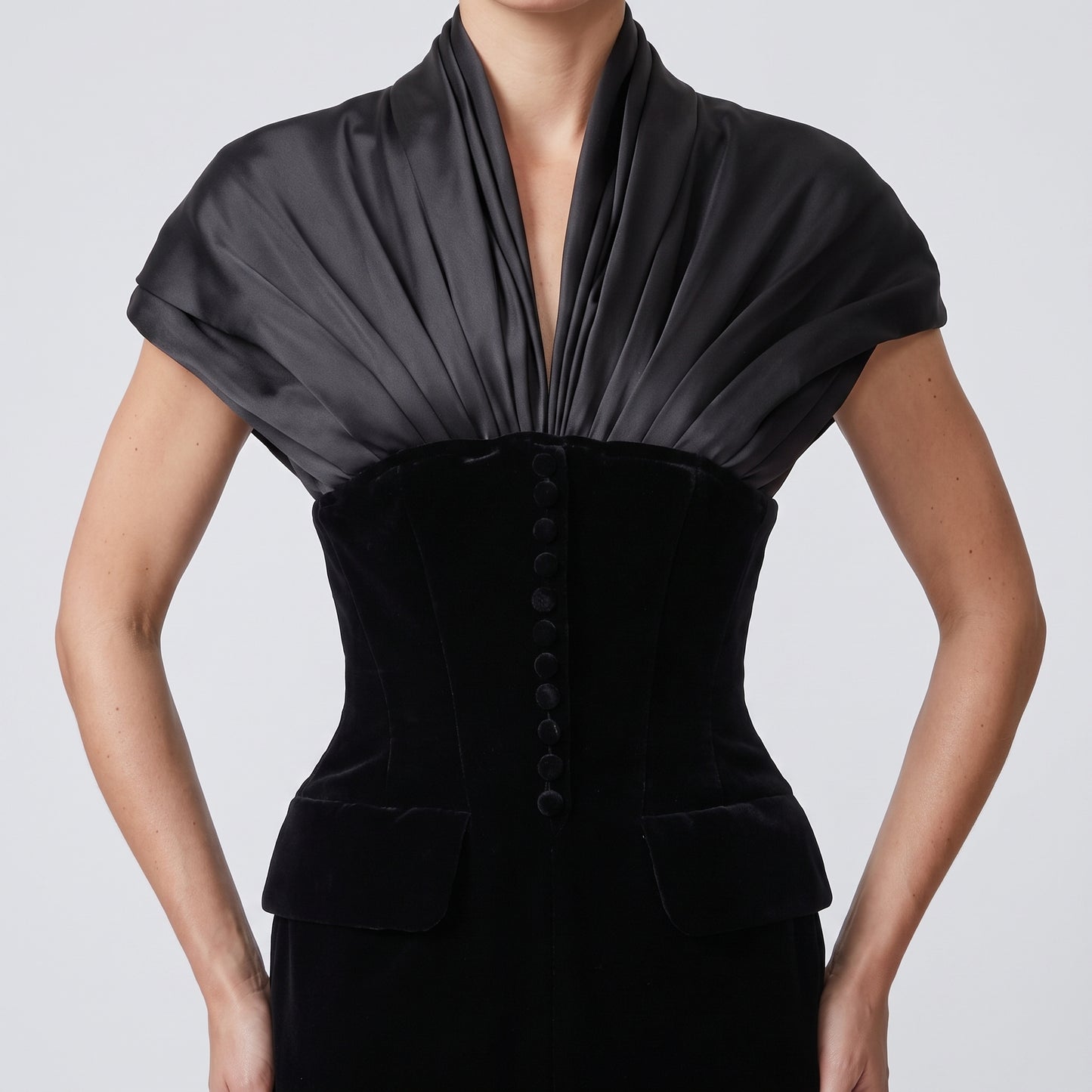 Structured Satin And Velvet Dress