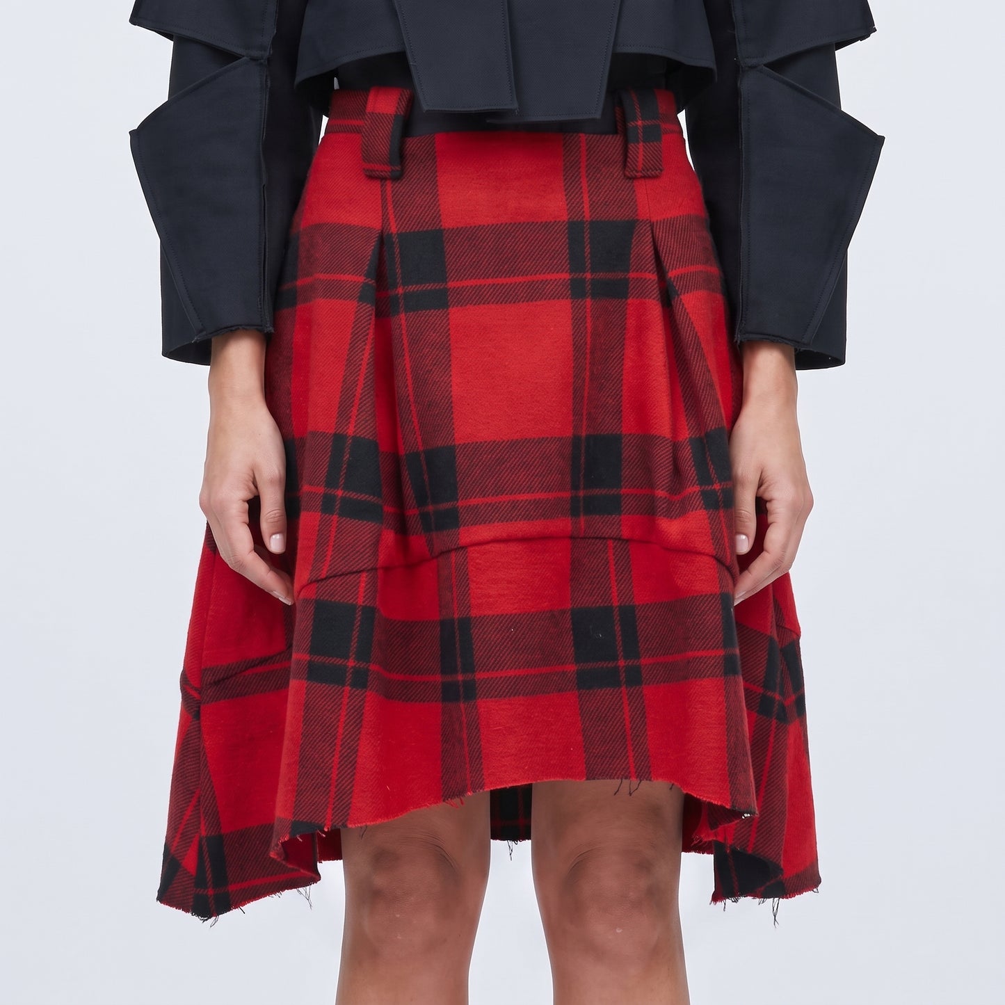 Red Tartan High-Low Skirt