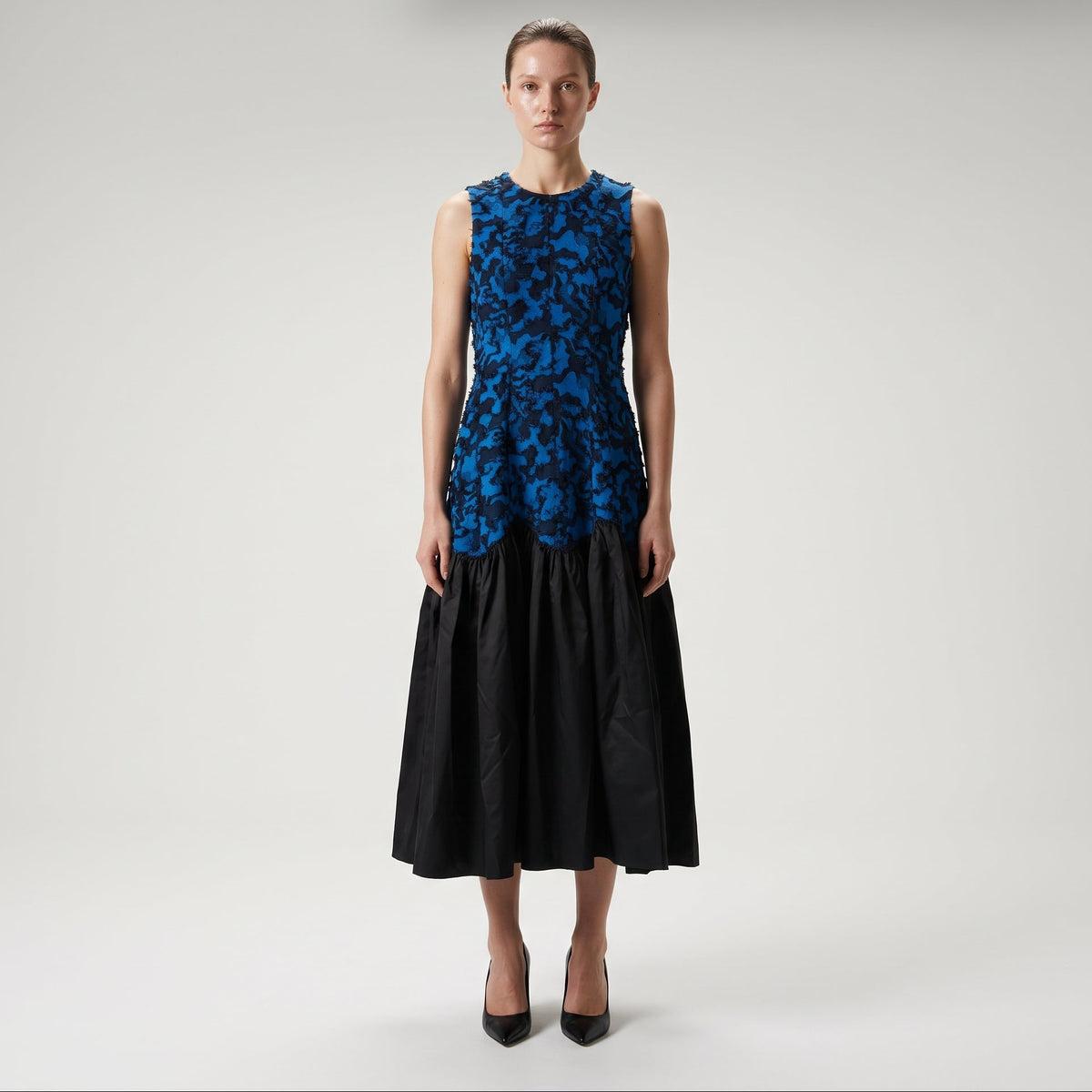 Textured Panel Fit-and-Flare Dress