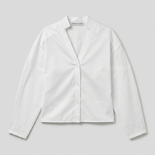 V-Neck Cotton Poplin Shirt