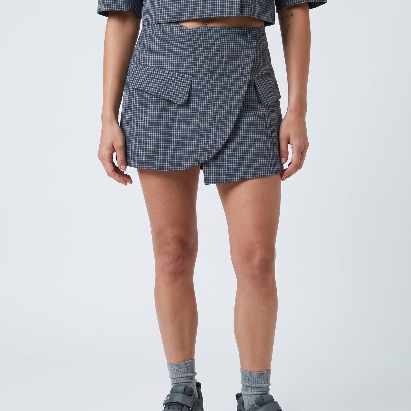 Checkered Wrap Mini Skirt