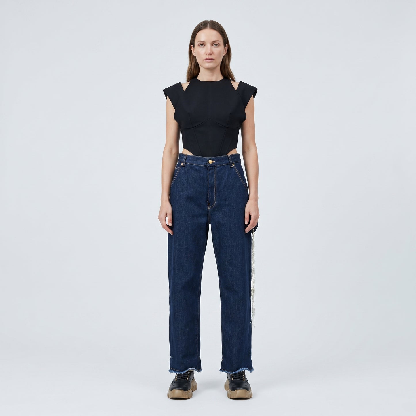 Embellished Raw Hem Denim Jeans
