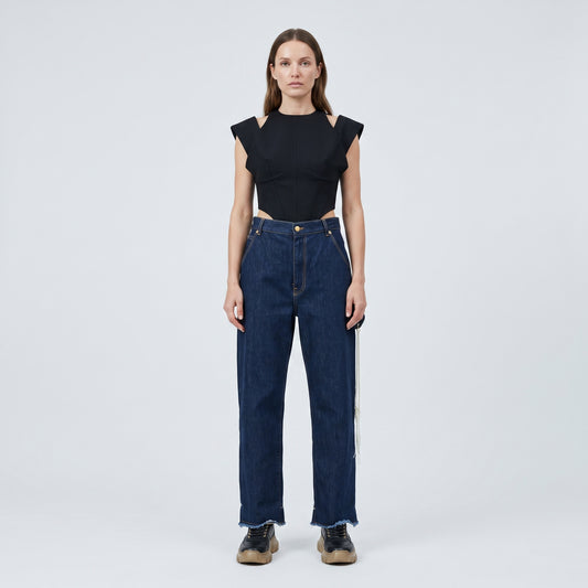 Embellished Raw Hem Denim Jeans