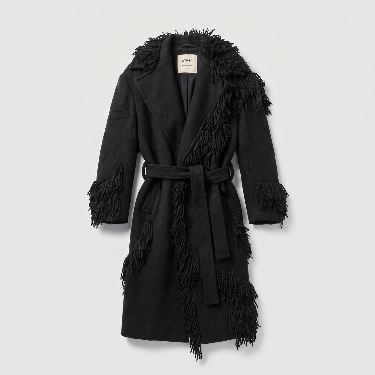 Fringed Wool Belted Coat
