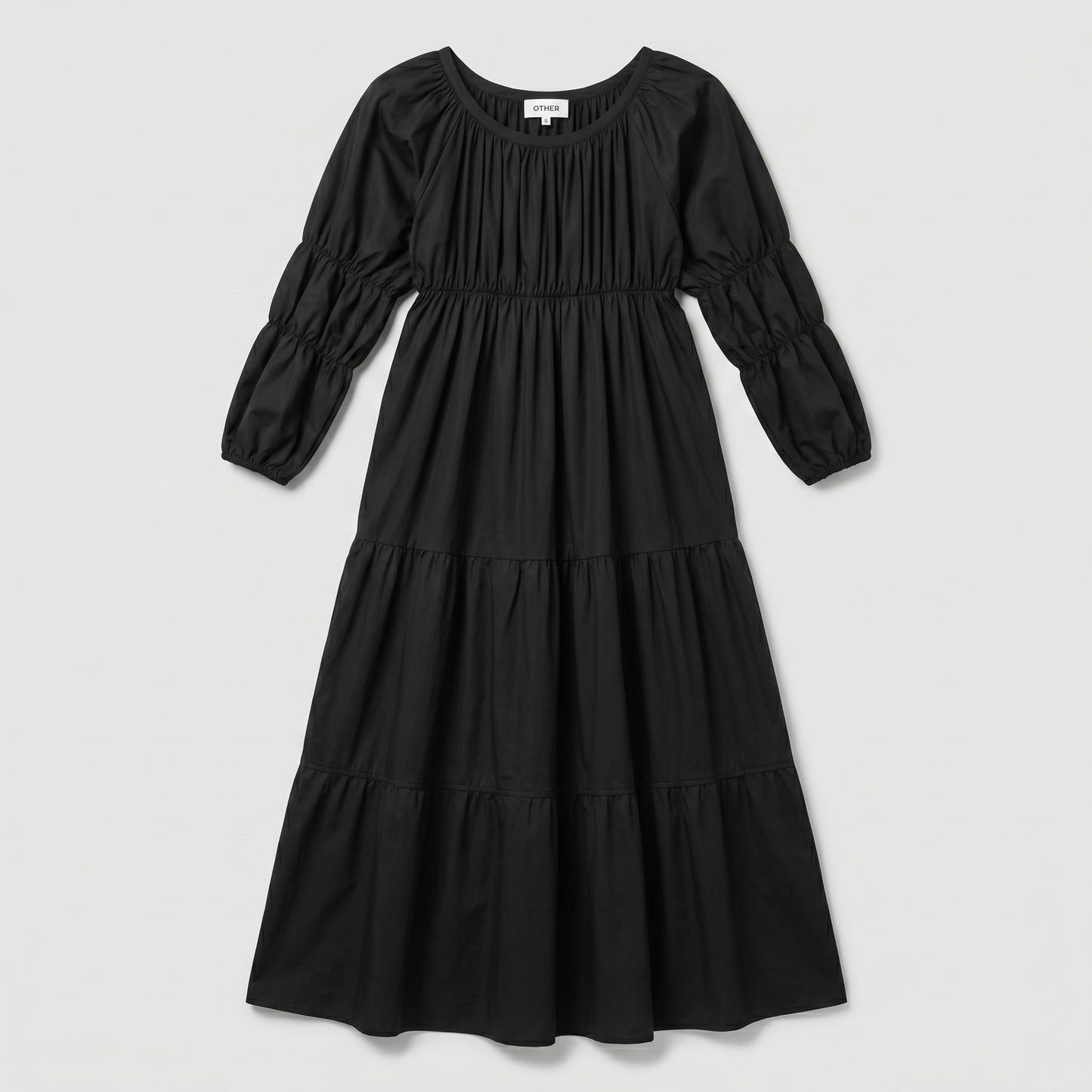Ruched Tiered Cotton Midi Dress