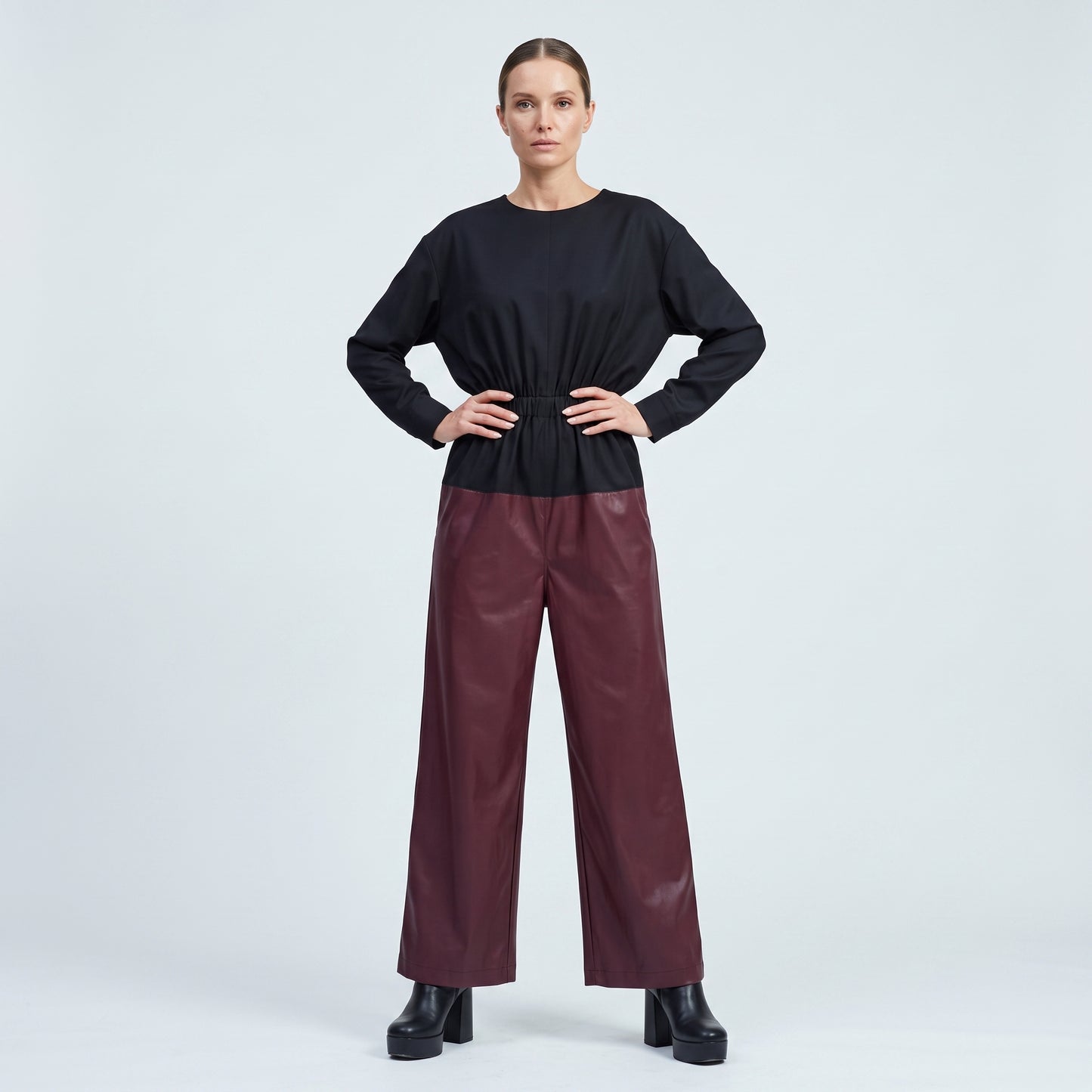 Two-Tone Fitted Waist Jumpsuit