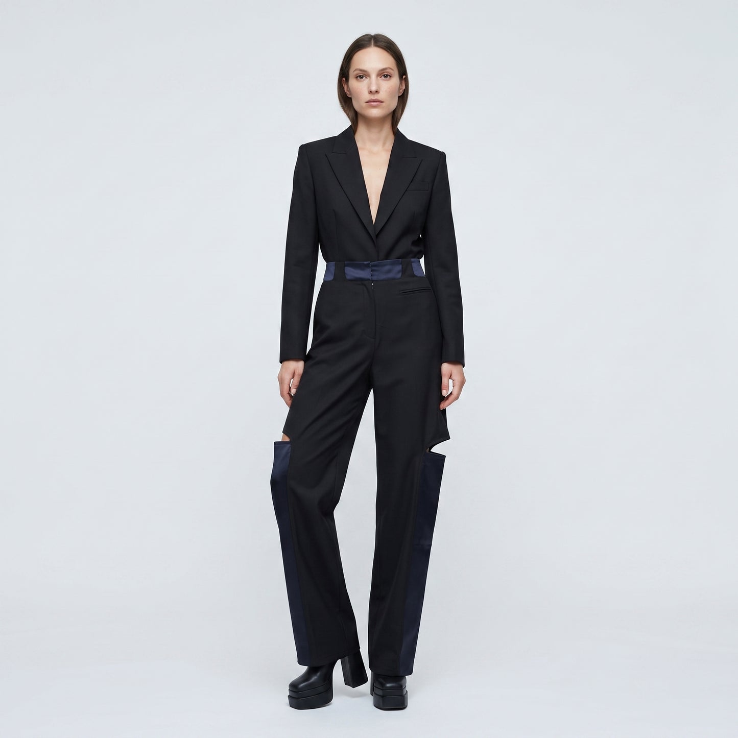Contrast Paneled Tailored Trousers