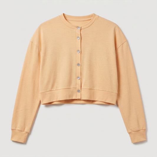 Cropped Peach Button-Down Cardigan
