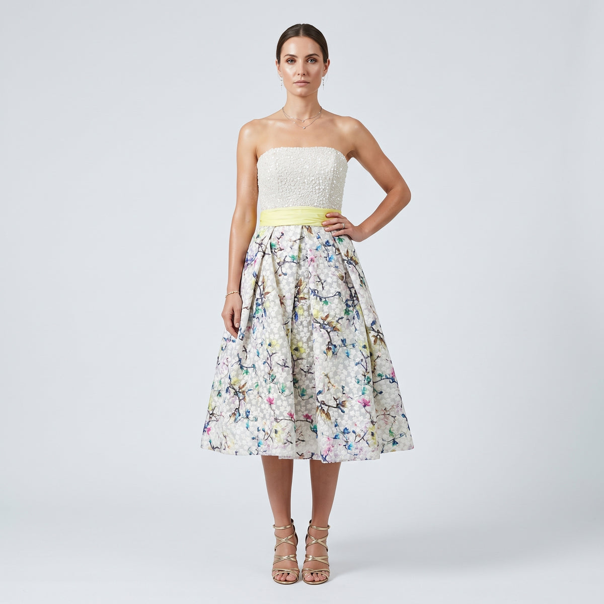 Floral Sequin Strapless Cocktail Dress