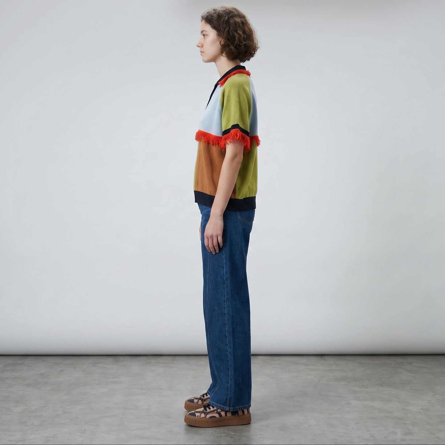 Colorblocked Fringe Knit Polo