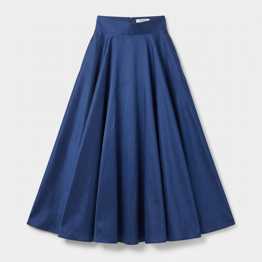 Elegant Navy Satin Midi Skirt