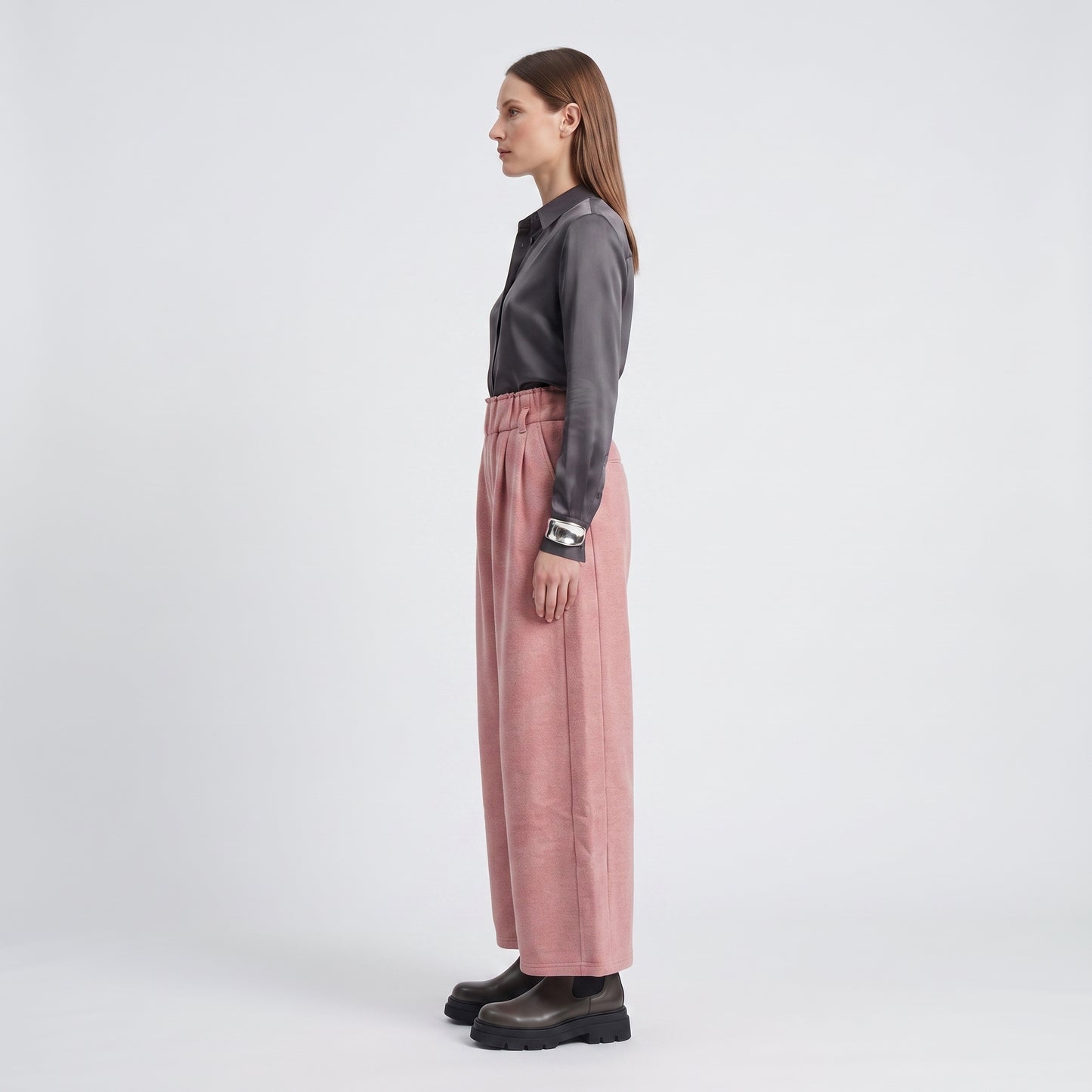 High-Waisted Pleated Dusty Rose Trousers