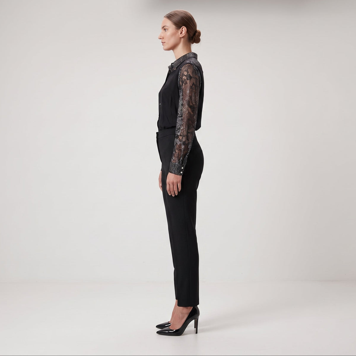 Elegant Lace Panel Button-Down Shirt
