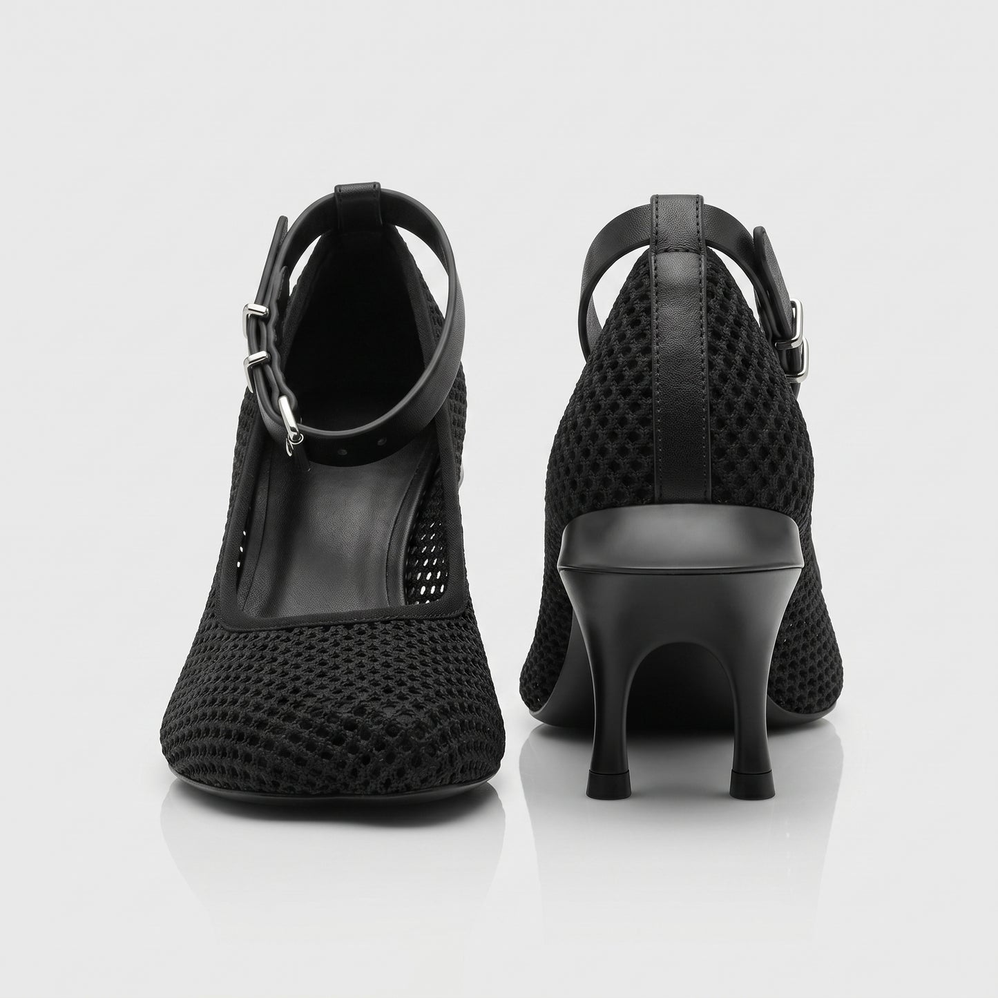 Structured Mesh Ankle Strap Heels