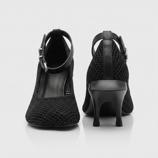 Structured Mesh Ankle Strap Heels