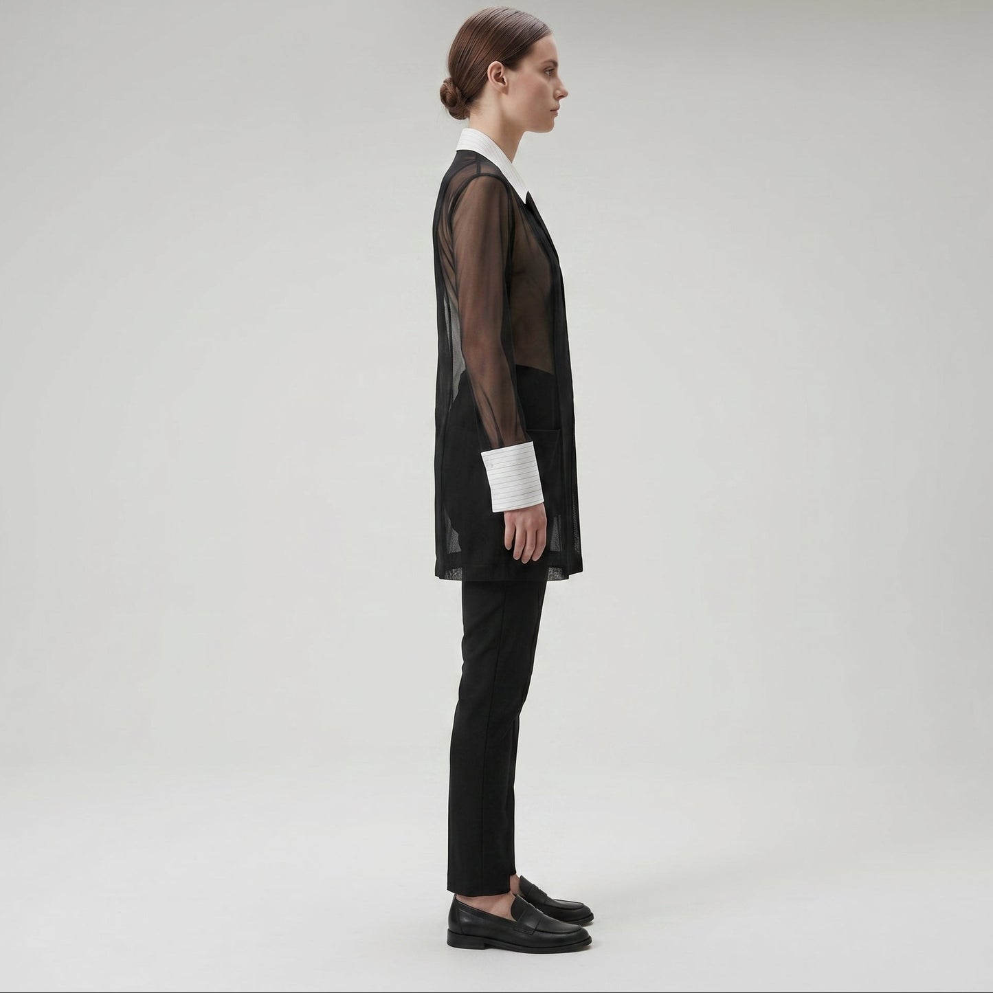 Sheer Contrast Collar Tailored Jacket