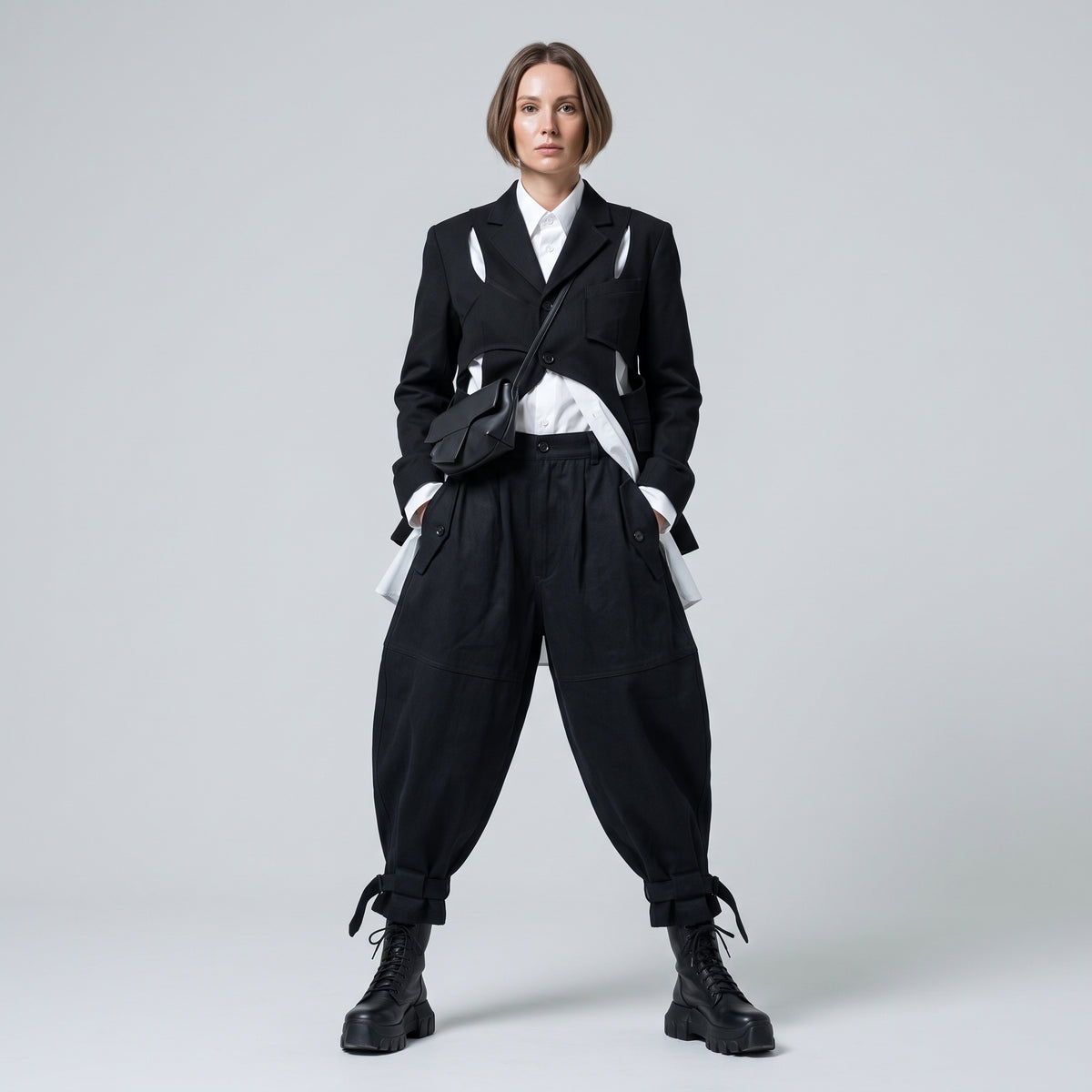 Pleated Cropped Dark Denim Trousers